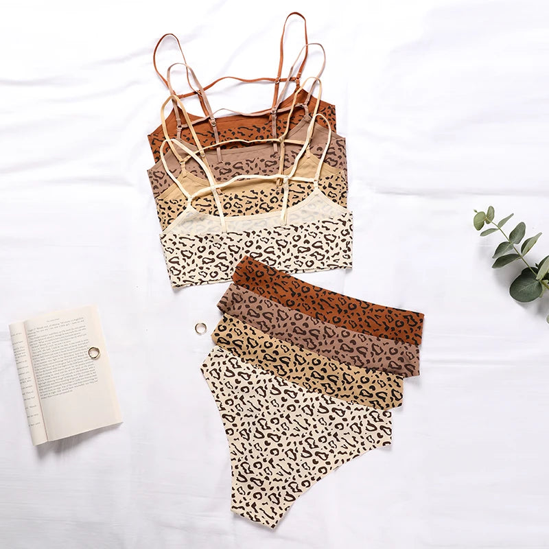 Leopard Print Wireless Bralette & Brief Set