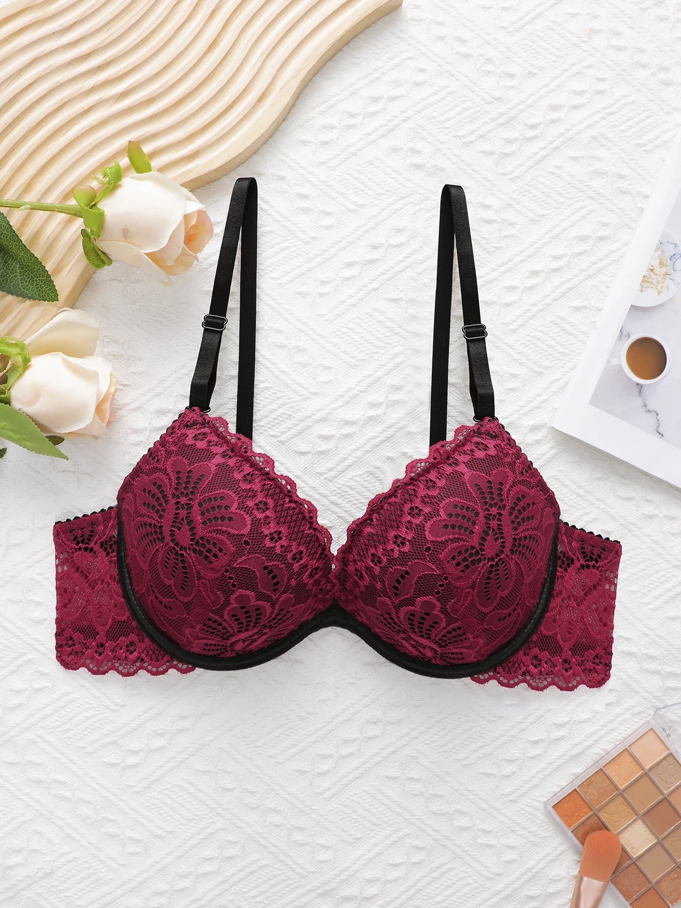 High-Quality Red Lace Push-Up Bra