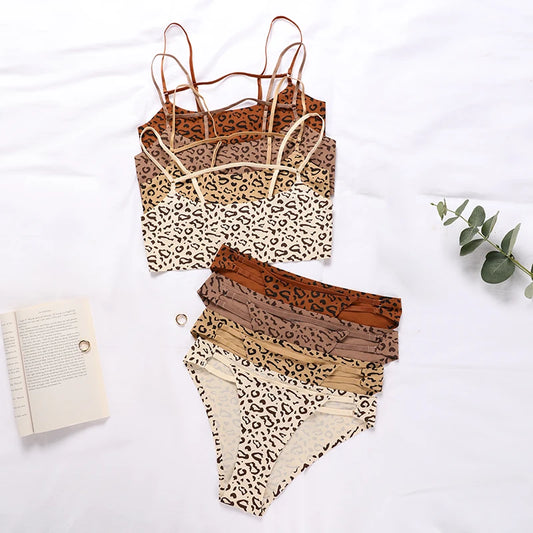 Leopard Print Wireless Bralette & Brief Set